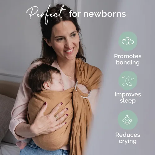 Vista 7 de Boba Ring Sling Portabebés, Lino de Bambú, Recién Nacido a Niño, Centeno de Centeno de lino