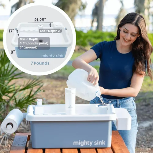 Vista 2 de Fregadero portátil Mighty Sink: Estación de lavado patentada con grifo electrónico 2 galones Fácil instalación