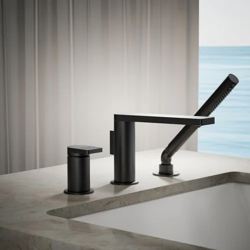 Vista 2 de KOHLER 73078-4-BL Composed™ Grifo de baño monomando para montaje en cubierta con ducha de mano, negro mate Mate negro