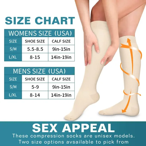 Vista 6 de BLUEENJOY Calcetines de compresión para mujeres y hombres (3 pares) El mejor apoyo para enfermeras, correr, senderismo, recuperación y calcetines