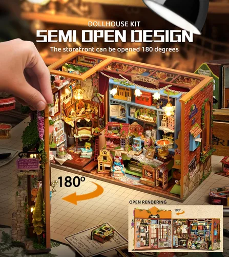 Vista 5 de Roroom Kit de casa en miniatura, kit de rincón de libro de cuento de hadas con luz LED, rompecabezas de madera 3D, kit de casa de muñecas