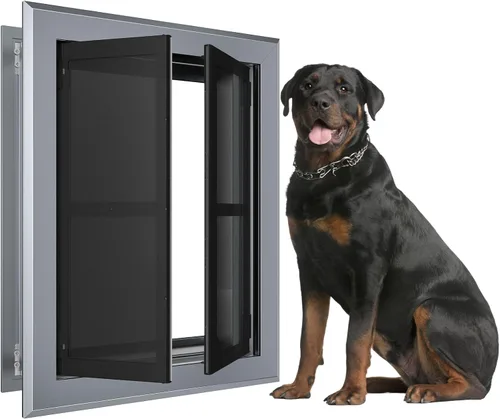 Vista 10 de Extra Large Heavy Duty Aluminum Dog Door for Door, Black Negro