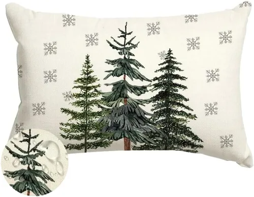 Vista 8 de RABUSOFA Fundas de almohada de Navidad de 18 x 18 pulgadas, impermeables, para exteriores, árbol de Navidad, copos de nieve, decoración de invierno