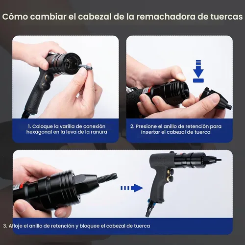 Vista 3 de Kit de herramientas de tuerca de remache de aire, pistola de remache neumática con mandriles de 1/4", 5/16" y 3/8