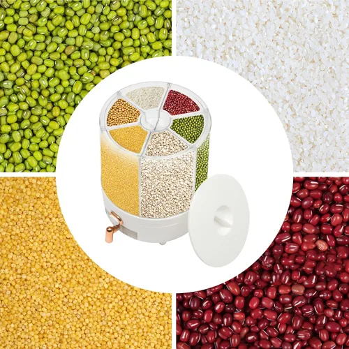 Vista 2 de Dispensador de arroz de 15 libras, PET, dispensador de alimentos secos giratorio de 360°, contenedor de almacenamiento de granos de cocina con 6