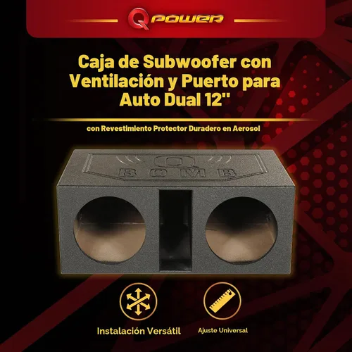 Vista 2 de QPower - Caja de subwoofer con doble ventilación de 12 pulgadas, sistema de subwoofer con puerto, color negro, accesorios para sistemas de audio