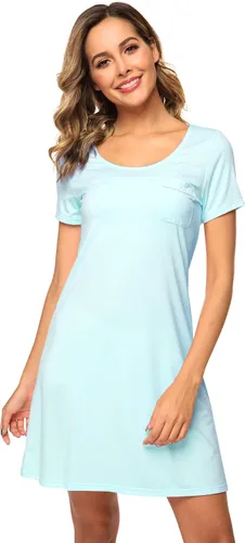 Vista 32 de WiWi - Camisón de viscosa de bambú para mujer, manga corta, con cuello en V, ropa de dormir, tallas grandes, S-4X, A-aqua