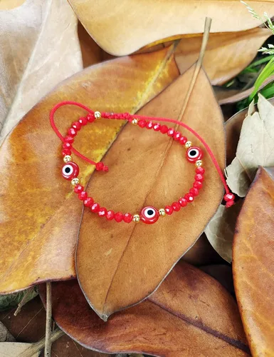 Vista 4 de CEYIYA Pulseras de cuentas de mal de ojo para mujer, pulsera de protección azul y rojo con amuleto, pulseras de hilo ajustable de buena suerte