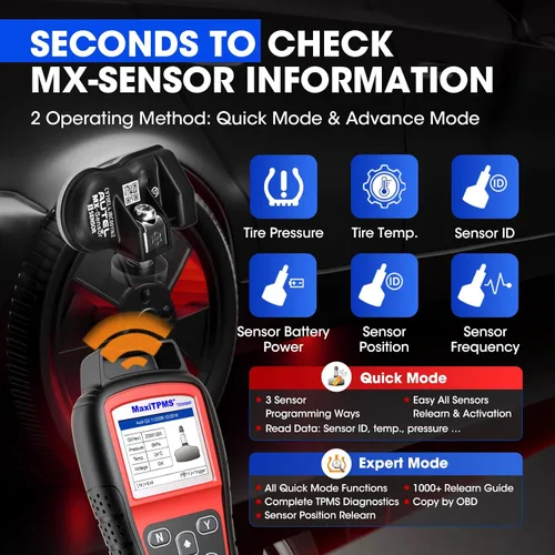 Vista 6 de Autel Kit de herramienta de programación TPMS TS508WF, herramienta de reinicio TPMS con 8 sensores universales MX, versión WiFi de TS408 TS508 TS501