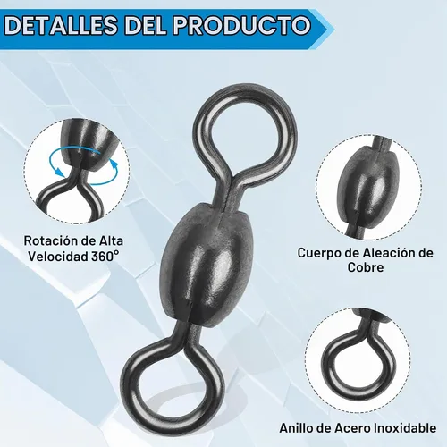 Vista 2 de Kit de aparejos de pesca giratorios de barril, 300 piezas de grúa con rodamiento de bolas giratorio de pesca con anillo sólido, línea de pesca