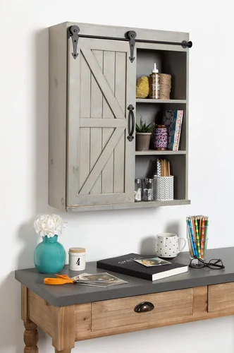 Vista 2 de Kate and Laurel Cates - Armario decorativo de madera con puerta corredera estilo granero, gris rústico