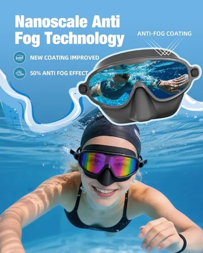 Vista 7 de Aegend Gafas de natación para adultos, paquete de 2 con cubierta para la nariz, antivaho, protección UV, sin fugas, para hombres y mujeres