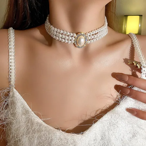 Vista 7 de NEWITIN 6 collares de perlas de diamantes de imitación para mujer, gargantilla de perlas en capas con diamantes de imitación de los años 20, collar