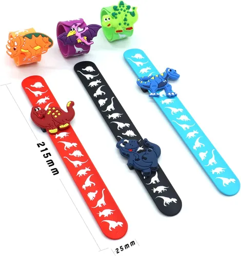 Vista 4 de Pulseras de dinosaurio para adolescentes, recuerdos de fiesta, con temática de dinosaurios, bolsas de regalos (paquete de 6) para adolescentes