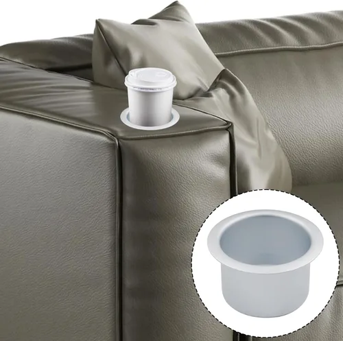 Vista 2 de Antrader 2 piezas de portavasos de aleación de aluminio, insertos de repuesto para sofá/barco/sofá reclinable/coche, plateado, tamaño exterior