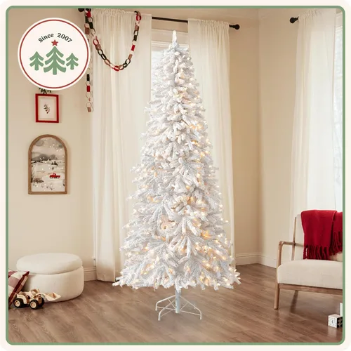 Vista 6 de Treetopia Frozen Fir - Árbol de Navidad artificial para interiores, preiluminado con luces LED transparentes, ramas con bisagras, decoración