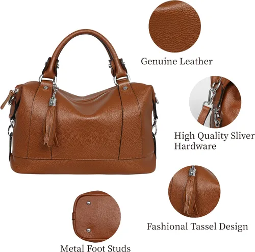 Vista 40 de Heshe - Bolsa de hombro de piel para mujer, con asa superior, bolsa cruzada