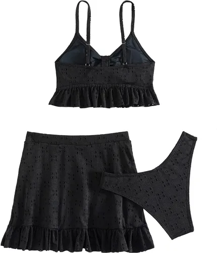 Vista 5 de FlatterMe Conjuntos de tankinis para mujer, traje de baño de bikini con nudo frontal y dobladillo con volantes