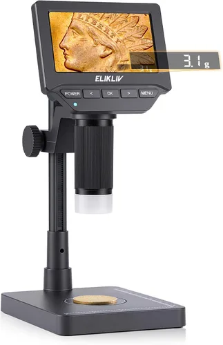 Vista 10 de Elikliv Microscopio, microscopio digital LCD para monedas 1000x, lupa de monedas con 8 luces LED ajustables, vista de PC compatible con Blanco