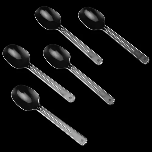 Vista 7 de Paquete de 200 cucharas de plástico transparente de 4 pulgadas, mini cucharas de postre, vajilla pequeña de plástico transparente para cocina