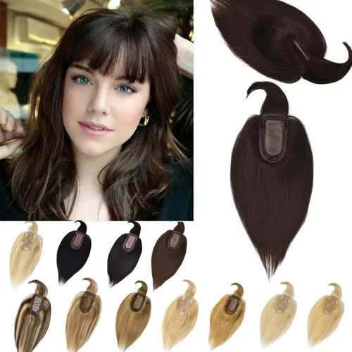 Vista 20 de Toppers de cabello humano real para mujeres con cabello delgado, 6 pulgadas, marrón oscuro