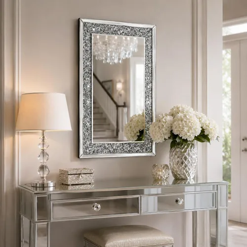 Vista 2 de SHYFOY Espejos de diamante triturado para decoración de pared, espejo decorativo rectangular de 35.4 x 23.6 pulgadas, grandes para sala de estar