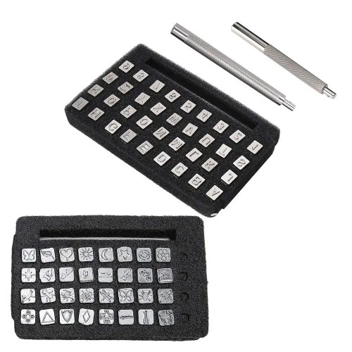 Vista 6 de Juego de punzones de sellos, letras del alfabeto, juego de troquelado para tallar, sellos en relieve, cuero, manualidades, herramientas
