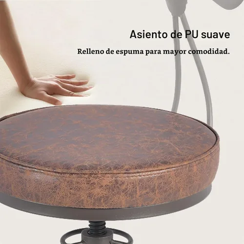 Vista 5 de LOKKHAN American Antique Steampunk Taburete de bar con respaldos de 24.41 a 28.35 pulgadas, taburete giratorio ajustable industrial vintage