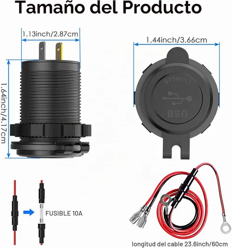 Vista 7 de QC3.0 Dual USB 12V DC Outlet con interruptor táctil: Toma marina de 12 voltios Carrito de golf Puerto USB Cargador de coche Adaptador de corriente
