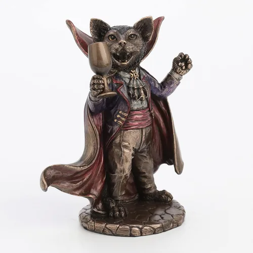 Vista 2 de Veronese Design 5 1/4 pulgadas Vampire Cat Wine Taster Resina Animal Estatuilla Acabado Bronce