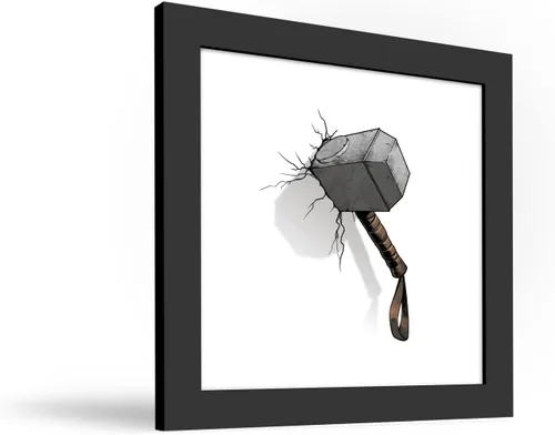 Vista 2 de Trends International Gallery Pops Marvel Comics Avengers - Póster de pared de martillo Mjolnir para pared, 12 x 12 pulgadas, versión enmarcada