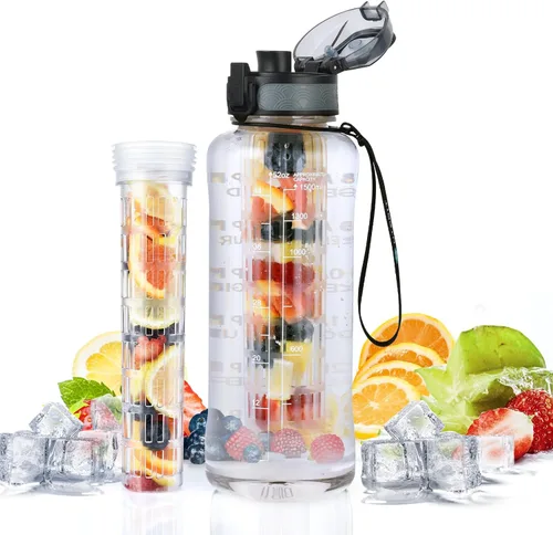 Vista 8 de UTEBIT Botella de agua con infusor de frutas de 32 onzas, botella de agua deportiva aislada con pajilla, 1 litro, sin BPA, a prueba de fugas, jarra