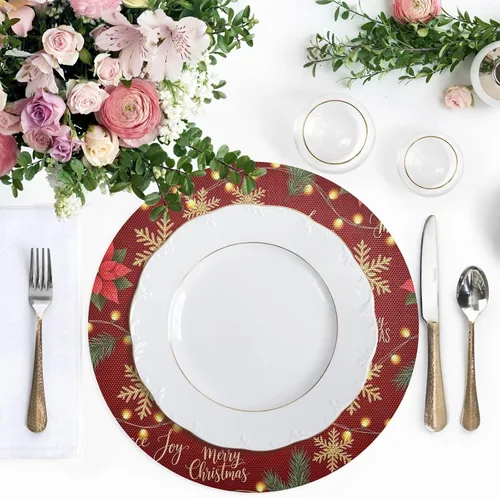 Vista 5 de Gold Snowflakes Red Placemats, Non Slip Placemats Washable Heat Resistant for Kitchen Table one sizex1