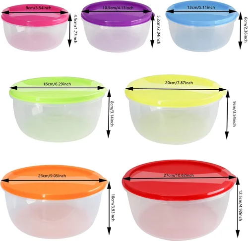 Vista 2 de Juego de ensaladeras de plástico multicolor, apto para microondas y lavavajillas, ideal para hornear, preparar, cocinar y servir alimentos