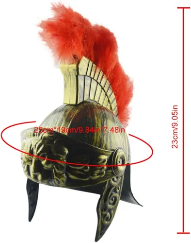Vista 5 de Casco romano con pluma de plumas rojas, cascos de disfraz griegos, casco de legión, guerrero dorado