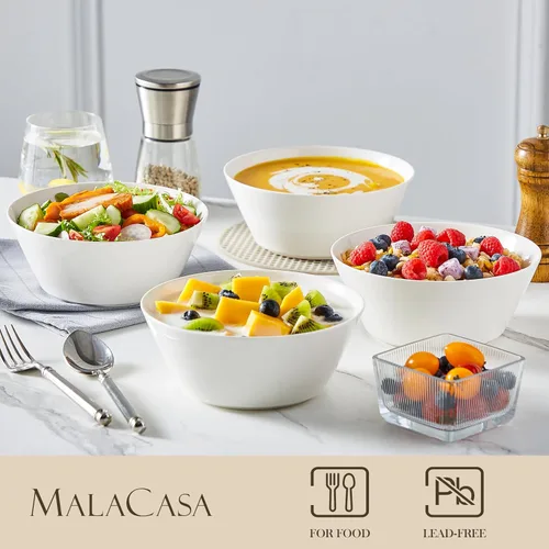 Vista 3 de MALACASA Juego de 4 cuencos de sopa de 35 onzas, cuencos de porcelana blanca, cuencos profundos para cocina, cuencos grandes de cerámica para sopa