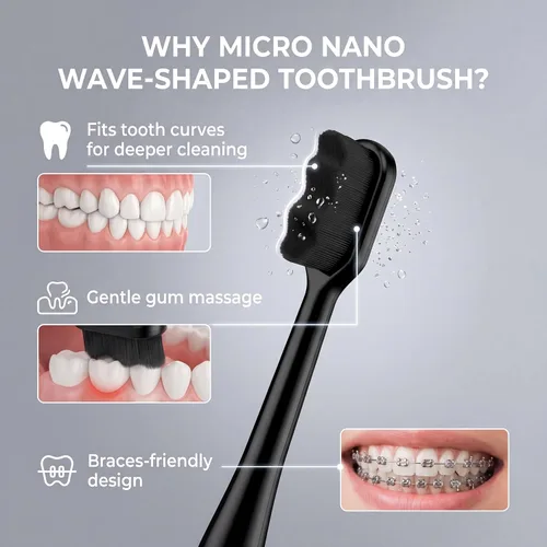 Vista 4 de Patelai 8 piezas Micro Nano Cepillo de dientes con 20000 cerdas extra suaves, negro Extra Soft Bristles, Individually Packaged, Bamboo Charcoal