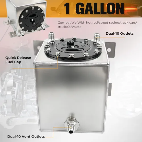 Vista 6 de Tanque universal de celda de combustible de 1 galón 4L con tapa y remitente de nivel de aluminio pulido plateado