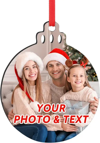 Vista 10 de Adornos de Navidad personalizados 2025, adorno de Navidad personalizado de doble cara, adorno de foto para árbol de Navidad para niños, mamá, papá