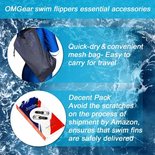 Vista 5 de OMGear Aletas de natación cortas para esnórquel, aletas de buceo para regazo, natación, esnórquel, buceo, actividades en la piscina