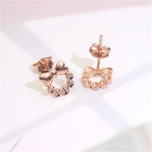 Vista 5 de SAGEKING 2024 New 585 Purple Gold Plated 14K Rose Gold Bowknot Earings For Women Romantic Cute Simple Ear Studs Party Jewelry Gifts For Girlfriend