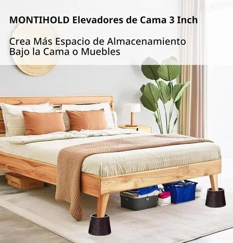 Vista 4 de Elevadores de cama de madera de pino de alta calidad, elevadores resistentes de 3 pulgadas para soporte resistente y decoración mejorada