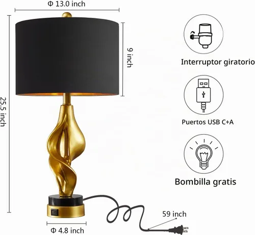Vista 6 de Juego de 2 lámparas de mesa modernas de 25.5 pulgadas para sala de estar, dormitorio, lámparas de noche escultóricas de hoja dorada con base