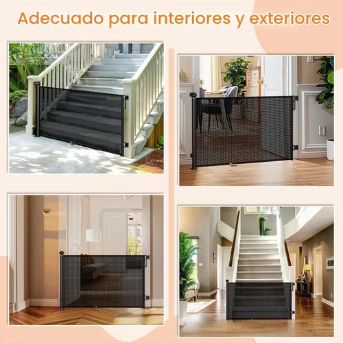 Vista 6 de Uamector Puerta retráctil para bebés y perros, puerta de seguridad de malla ajustable que se extiende hasta 72 pulgadas de ancho y 34 pulgadas