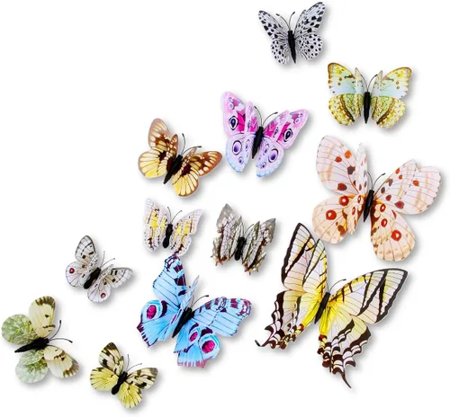 Vista 8 de Paquete mixto de 12 pegatinas de mariposas 3D en rosa para pared, decoración artística (2 azules)