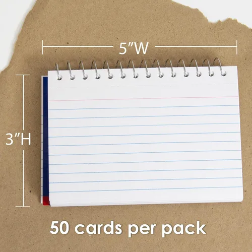 Vista 3 de BAZIC - Libro de tarjetas de índice a rayas de 3 x 5 pulgadas, 100 unidades, notas encuadernadas en espiral, tarjetas blancas con rayas