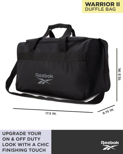 Vista 3 de Reebok Bolsa de lona - Bolsa de gimnasio para entrenamiento y viajes, bolsas de lona de tamaño pequeño para mujeres y hombres, Warrior II negro