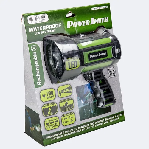Vista 7 de PowerSmith Proyector recargable de 700 lúmenes, impermeable, recargable de iones de litio, linterna LED con mango ergonómico y cargador (PSL10700W)