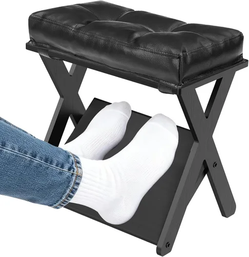 Vista 7 de HOMELTSTBO - Reposapiés ajustable de madera debajo del escritorio, reposapiés de escritorio de doble escalón con 3 opciones de altura y superficie