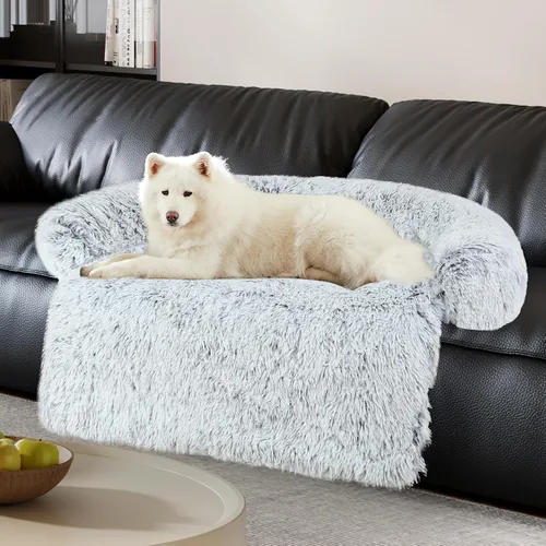 Vista 8 de Lujoso Protector de Sofá para Perros con Cama de Espuma Viscoelástica, Funda de Sofá de Felpa Esponjosa Extraíble y Lavable para Perros, Sofás Cama